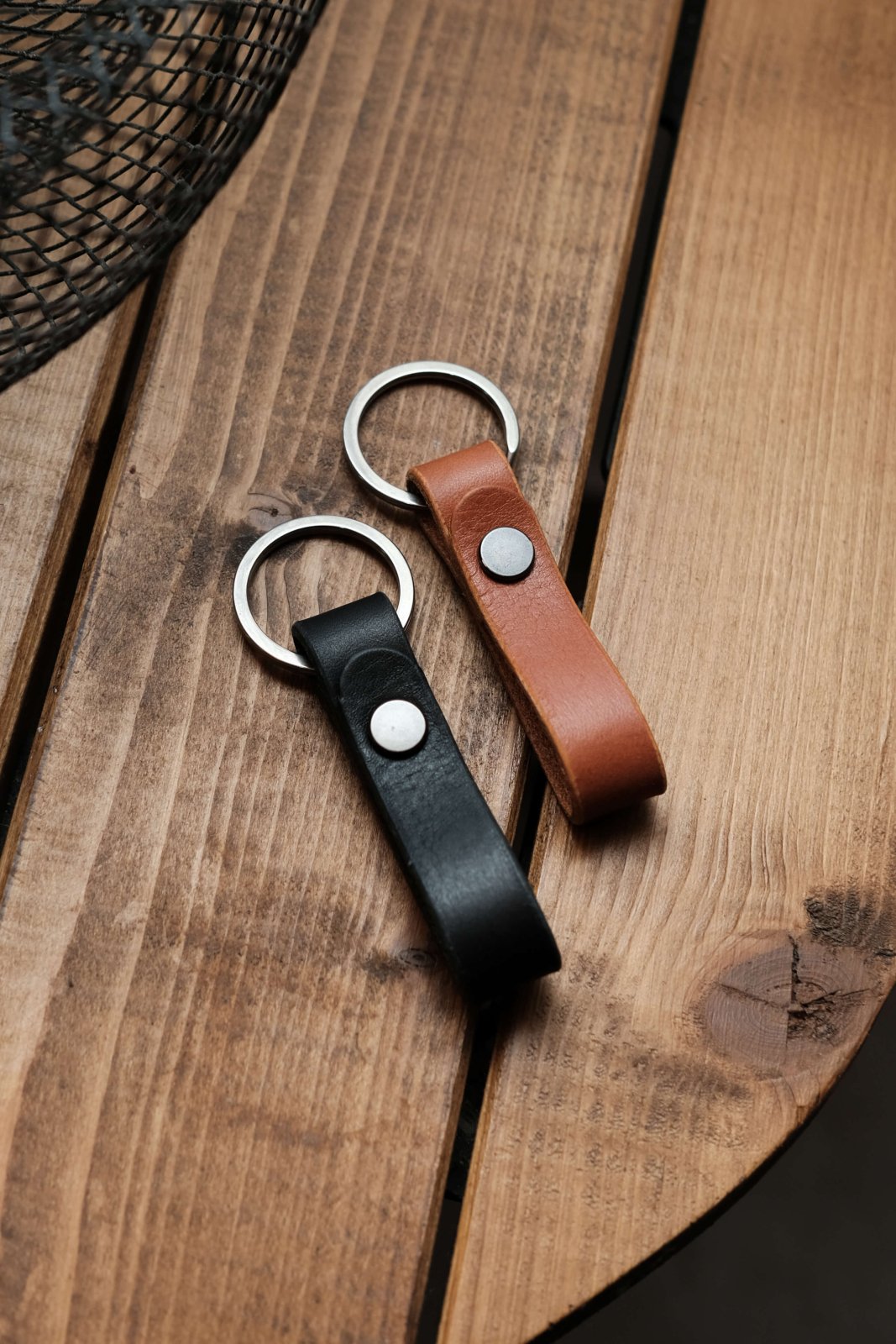 Schlüsselanhänger Schwarz Leder Braun