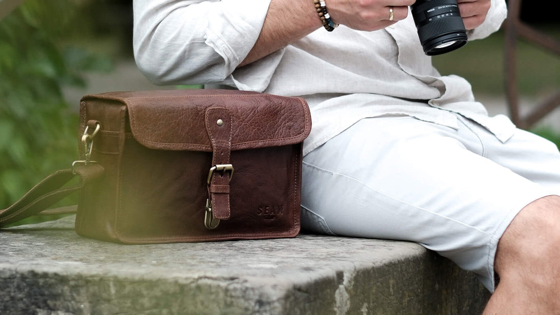 Kameratasche aus Leder Vintage für Kameras aus hochwertigem Leder in braun und schwarz