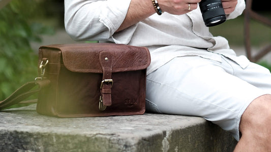 Kameratasche aus Leder Vintage für Kameras aus hochwertigem Leder in braun und schwarz