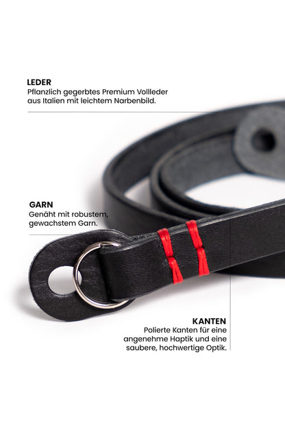 Schwarzer Kameragurt von seam strap aus Leder