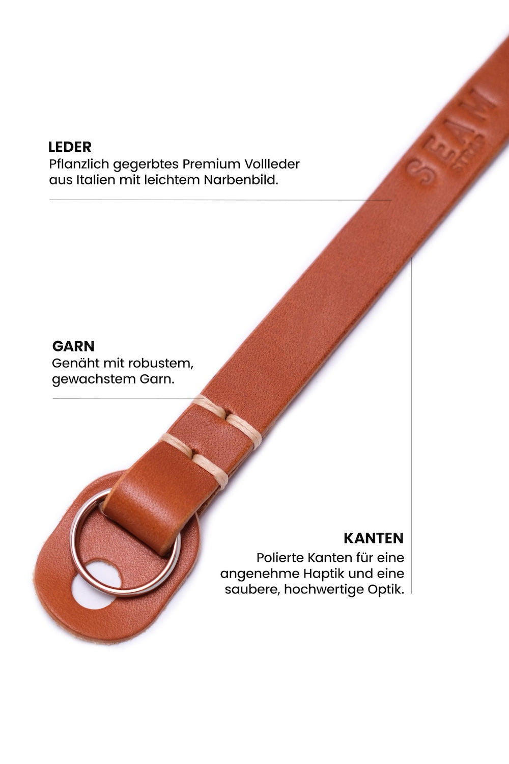 Schmaler Kameragurt aus Leder in Cognac