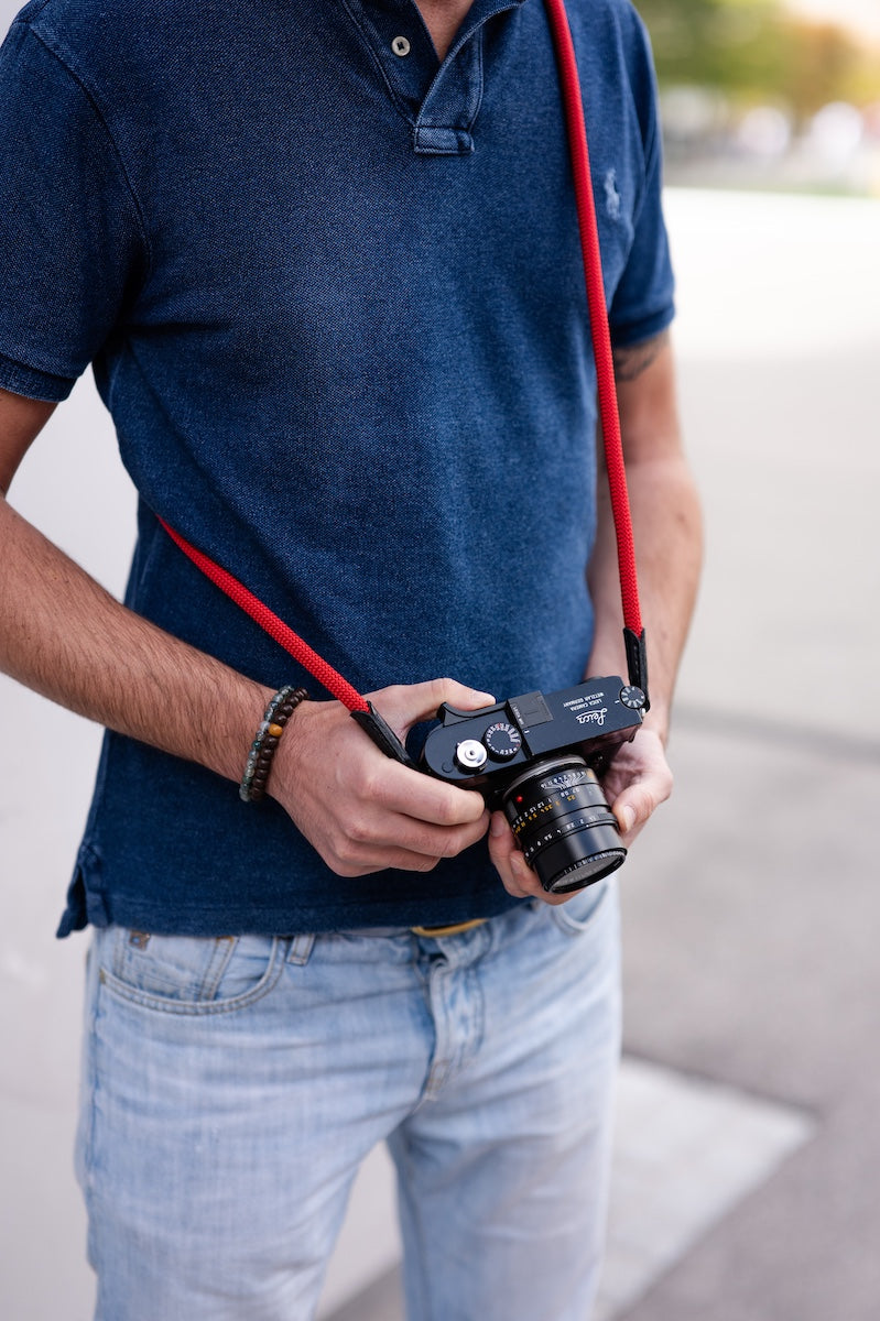 rotes kameraseil paracord rope für leica, fuji kameras von seam strap